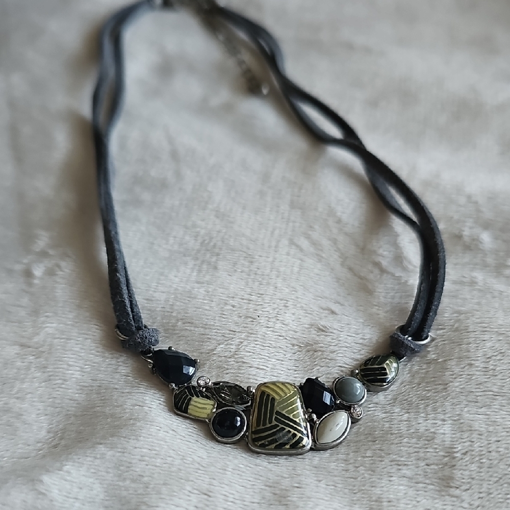 Lia Sophia Black and Silver 18 Inch Soft Leather Necklace